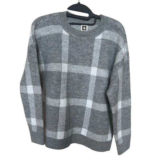 Anne Klein Sweaters - Anne Klein Sweater Womens M Crewneck Plaid Knit Knitwear Neutral Winter Office